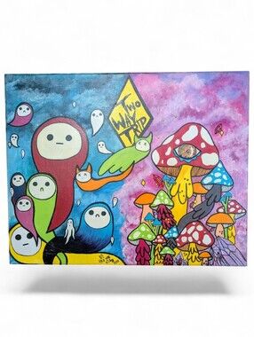 Psychedelic‎ Mushroom Original Acrylic Painting 16x20 Surreal Pop Art Canvas
